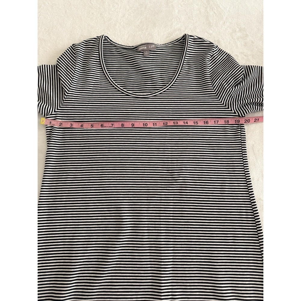 J Jill Perfect Pima Dress Medium Black White Striped 3/4 Sleeve Casual Knit - Picture 8 of 9